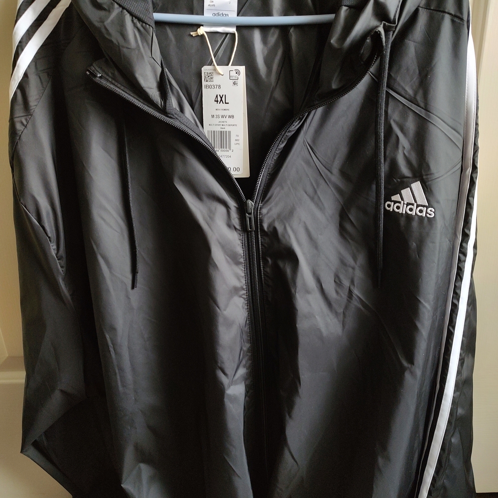 Adidas Full Zip Black Windbreaker Jacket